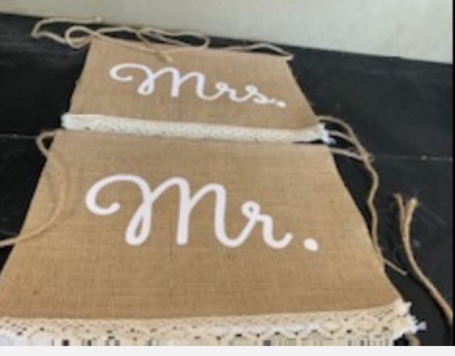 Rental store for MR   MRS BURLAP CHAIR SIGN W LACE in Johnson City TN